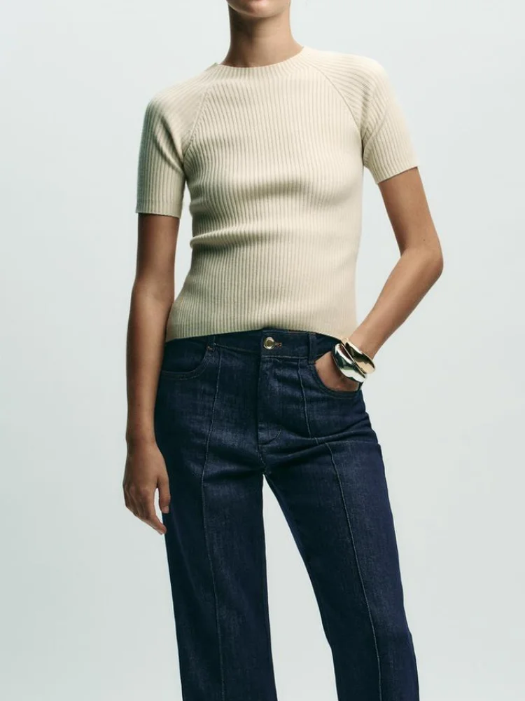 المرأة عارية الذراعين Bowknot محبوك سترة بلون نصف كم جولة الرقبة البلوز المرأة موضة جديدة سليم صالح Highstreet الأعلى #2