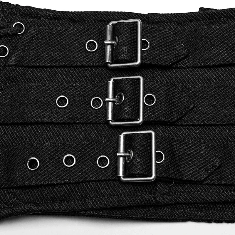 PUNK RAVE Men\'s Punk Twill Woven Mesh Personalized Corset Drawstring Design Party Club Gothic Accessories Wide Waist Belts