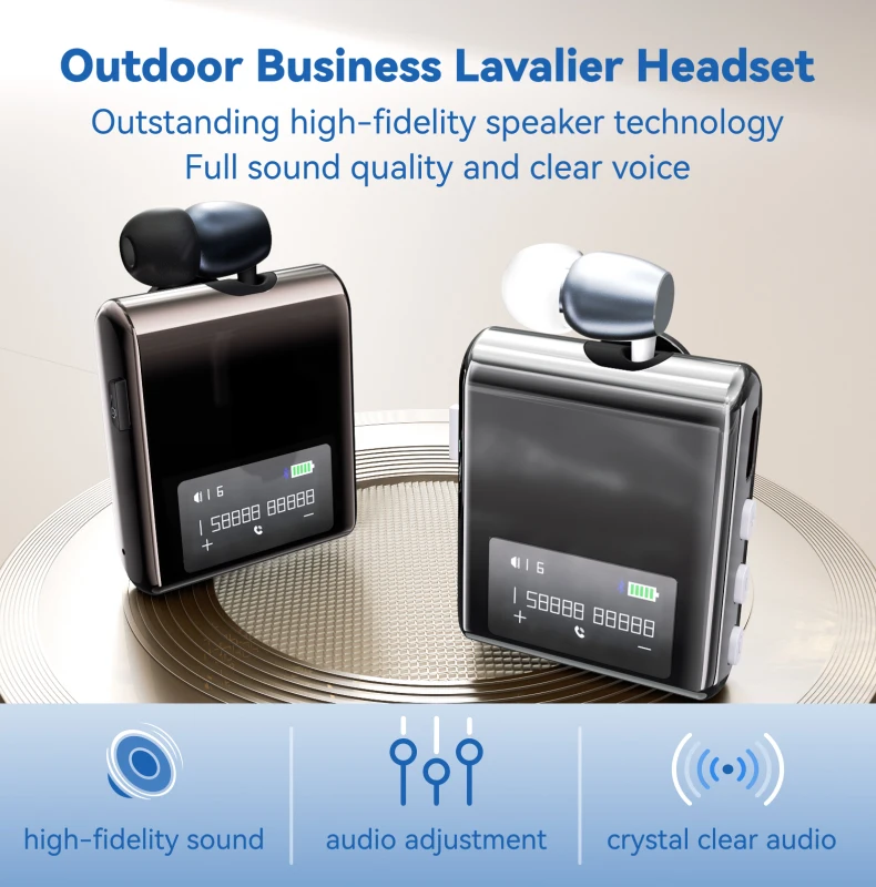 K89/K75 Lavalier Business Bluetooth 5.4 Wireless Headset Talk/Music 20H LCD Digital Display Earphone With Mic Noice Cancelling