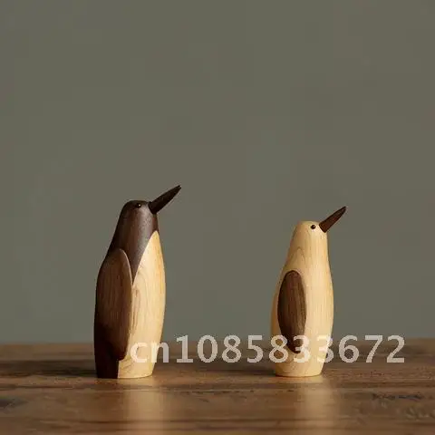 

Wooden penguin ornaments small Denmark soft decoration American country housing model study desktop play equipment wood