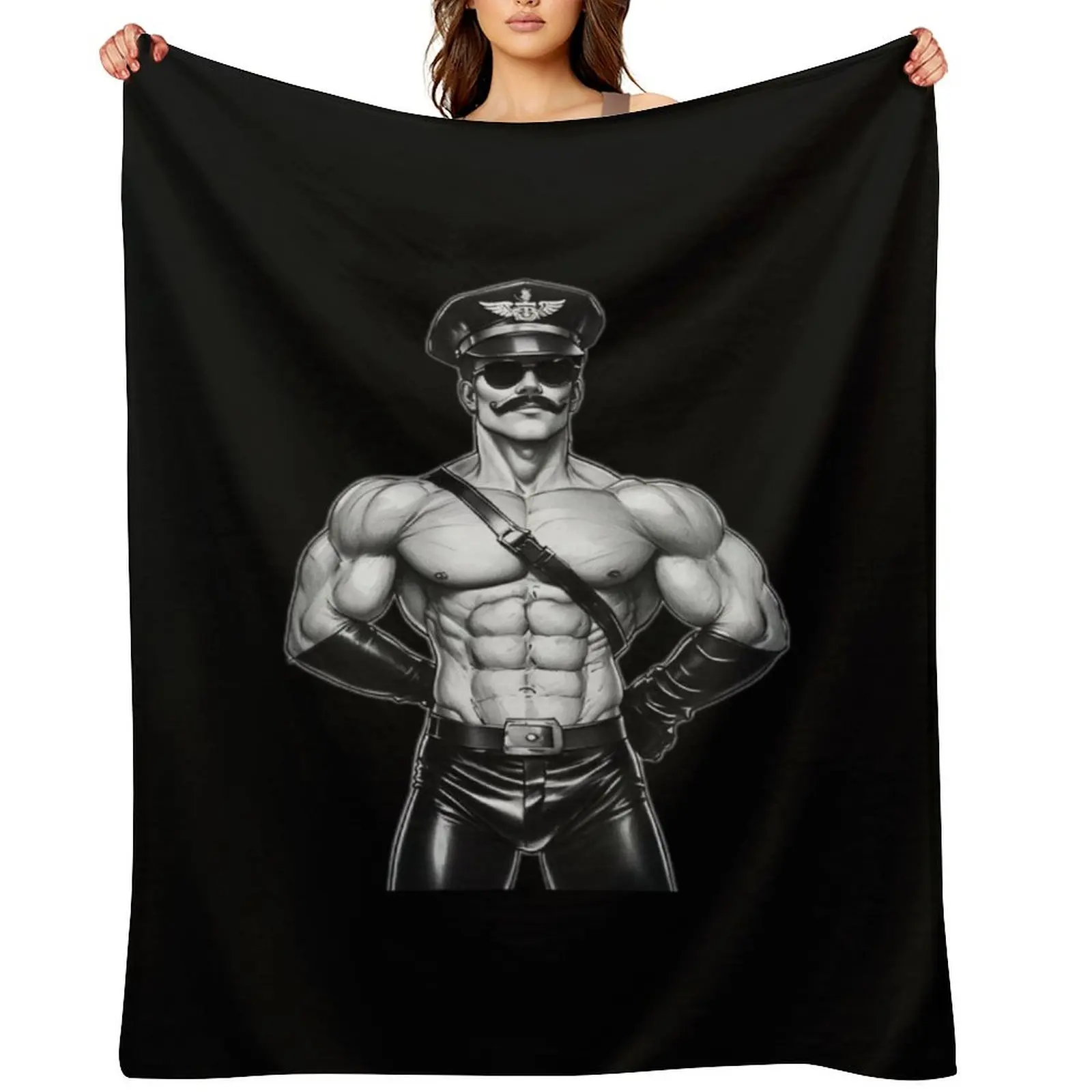 Gay Leather Uniform Daddy Tom of Finland Tribute Berlin German Pride Graphic Design Throw Blanket Loose Blankets