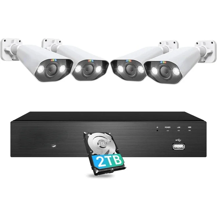 

4K PoE Security Camera System,Person Vehicle Detection,8 Port 16CH 8MP NVR with 2TB HDD,4pcs 4K Outdoor Indoor PoE