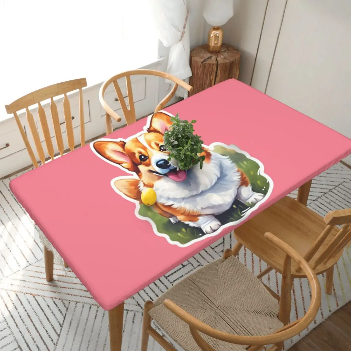 Corgi Watercolor Customized Rectangular Tablecloth Waterproof Table Cover for Dining Events Table Cloth