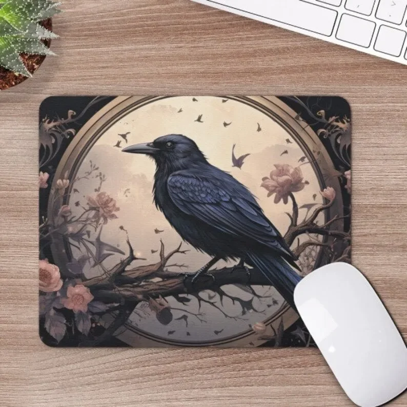 Dark Goth Raven Wildflowers tappetino da scrivania gotico tappetino da scrivania Zen giochi da tavolo tappetino per Mouse tappetino da gioco prurito