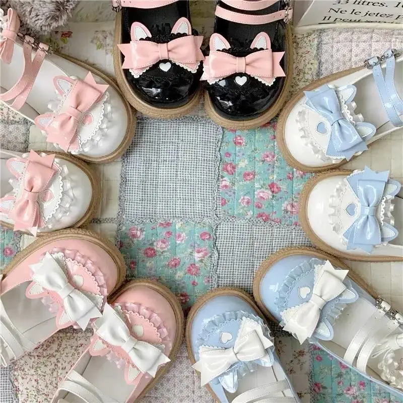 2026 New Autumn Lolita Shoes Bow Cute Soft Girl Wild College Style JK Uniform Round Head Small Leather Shoes Kawaii Shoes