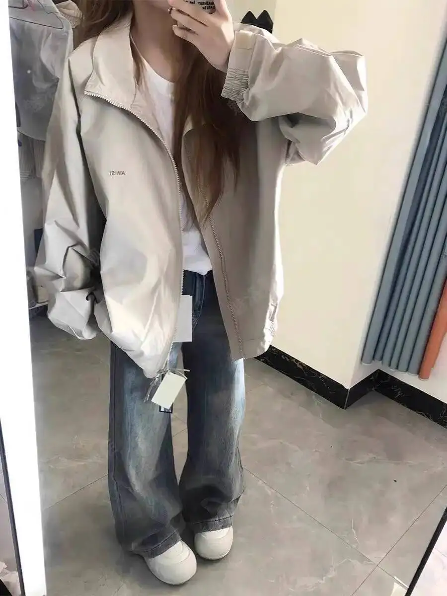 

Women's Jacket 2025 Autumn Unisex Bomber Coat Loose Man WomenThin Cargo Coat Casual Ins Outerwear