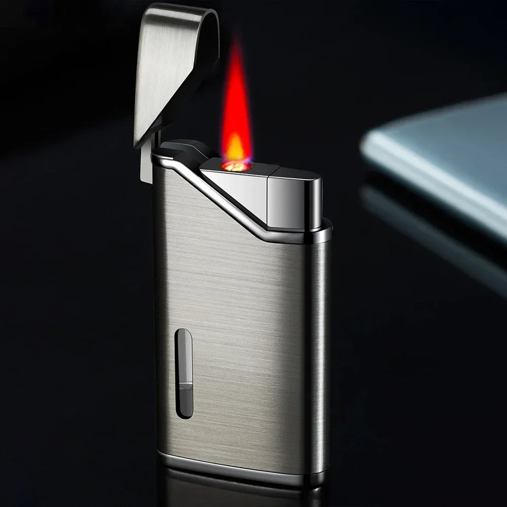 Luminous Jet Red Flame Lighter Adjustable Firepower Windproof Thin Glowing Refillable Butane Gas Lighter Gifts for Men and Women