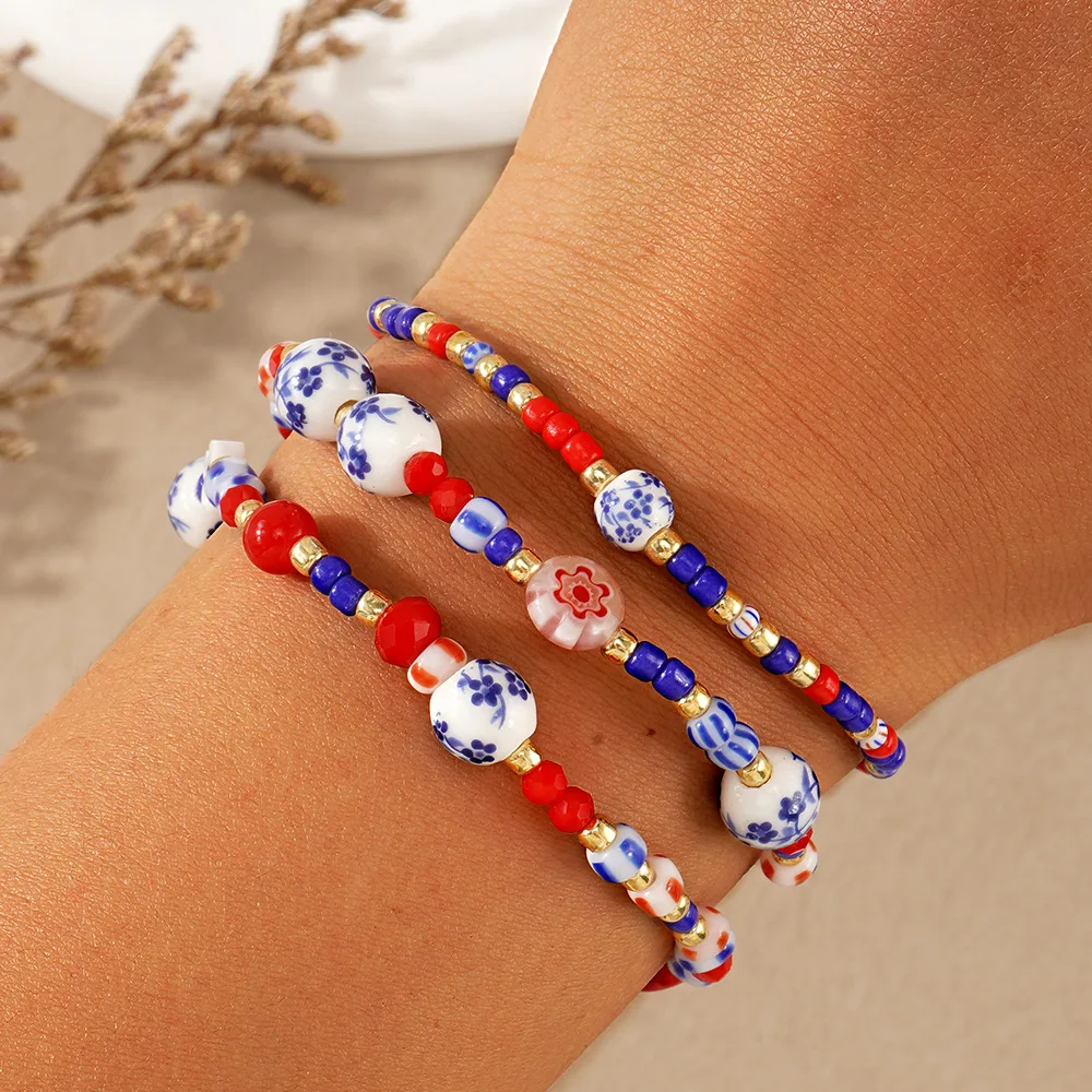 Rice bead bracelet Originality Ceramic Bohemia Heart Hand knitting Adjustable Female Fashion Simple Beaded bracelet set