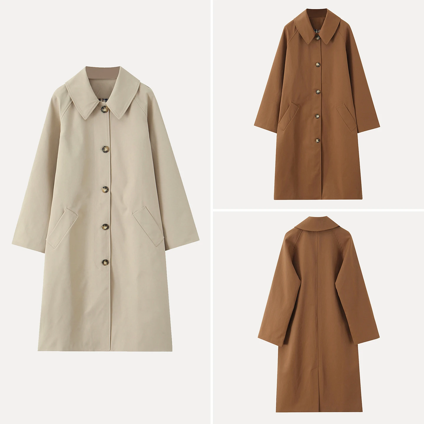 

Retro Collar Long Cheered Inner Contrast Color Blo Outerwear Women's Autumn Winter Coat Single Button Fastening Commute S...