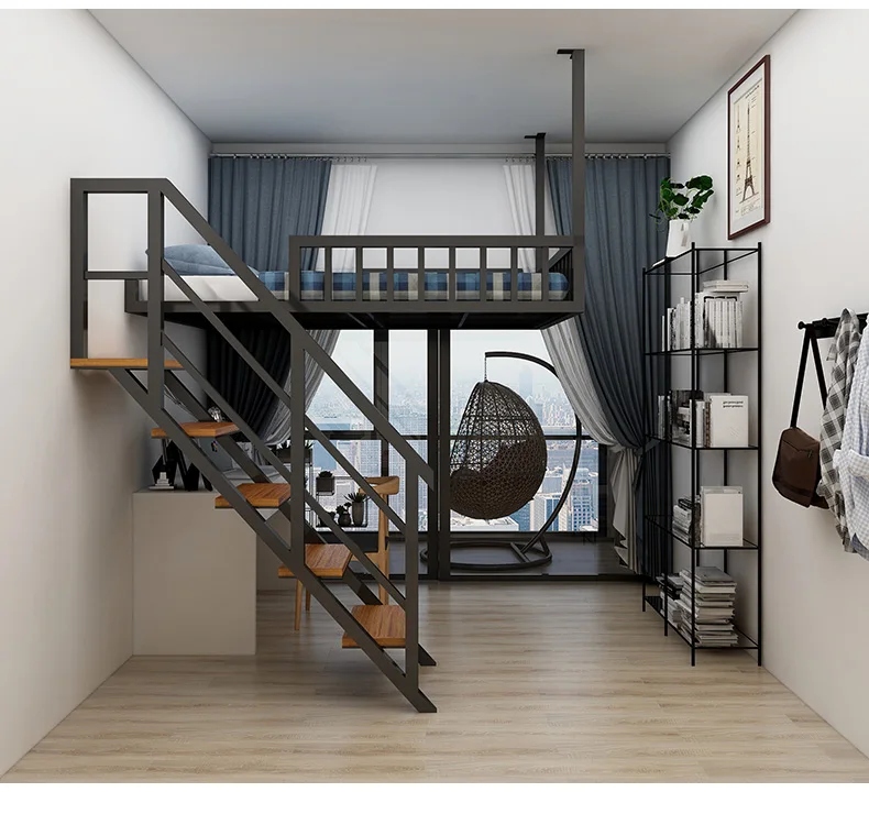 Modern Hanging Wall-Mounted Bed Iron Pavilion Elevated Bed Double Bed Dormitory Apartment Bed Creative Hammock