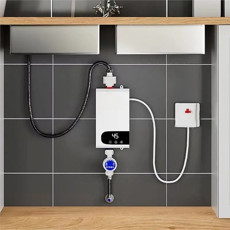 A005-Tankless Instantaneous Faucet Tap 5500W Water Heater Kitchen Hot Water Crane LED Digital Instant Water Heater Tank UK UK Pl