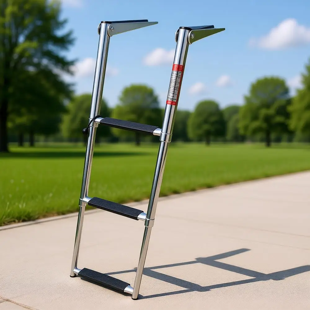 

3-Step Stainless Steel Boat Ladder with White Plastic Step and Over Platform Mount