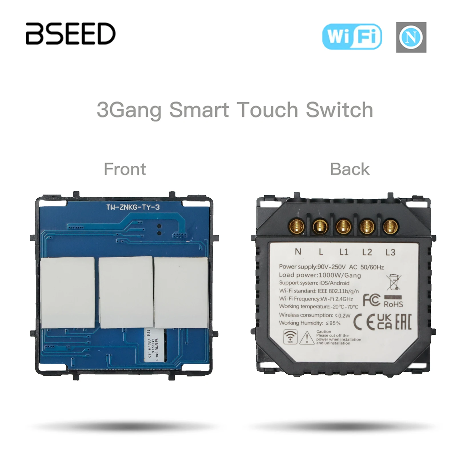 BSEED Smart Touch Schalter Funktion Schlüssel 1/2/3Gang 1/2/3Way WIFI Licht Schalter Basis DIY Teile Smart App Steuerung Neutral Erforderlich