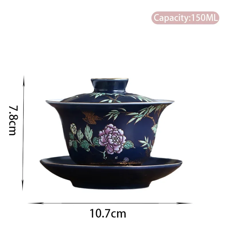 Palace Luxury Enamel Ceramic Gaiwan Teacup Hand Painted Flower Pattern Tea Tureen Travel Tea Bowl Home Teaware Drinkware 150ml