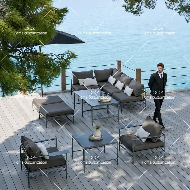 Nordic Outdoor Aluminum Alloy Sofa Set Waterproof Sunproof Balcony Rattan Chair Combination Simple Indoor Outdoor Furniture