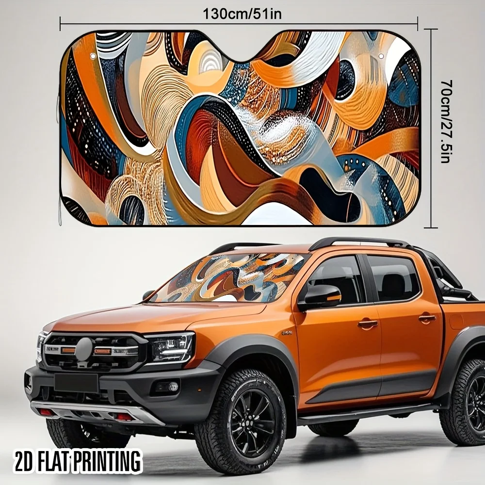 One Piece Of A Two-Dimensional Flat Dynamic Abstract And Colorful Car Sunshade – Collapsible, Maintains A Cool Temperature Insid