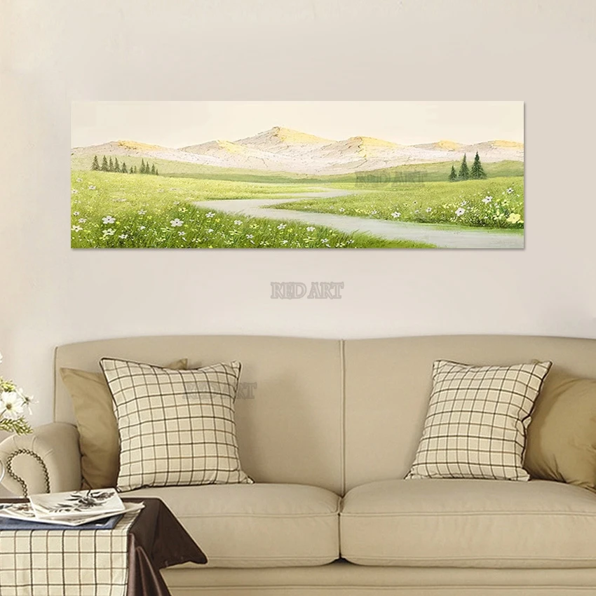 

Большая роскошная картина маслом для гостиной, ручная роспись 100%, пастбище, пейзаж, Абстрактная Картина на холсте