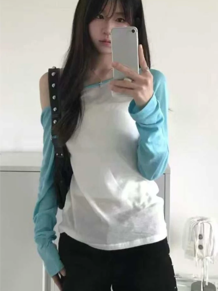 Slim Patchwork Thin Tees Women Y2K Sweet Harajuku Casual Tops Hot Girls Korean Style Ladies Daily Summer Chic Fashion Wear