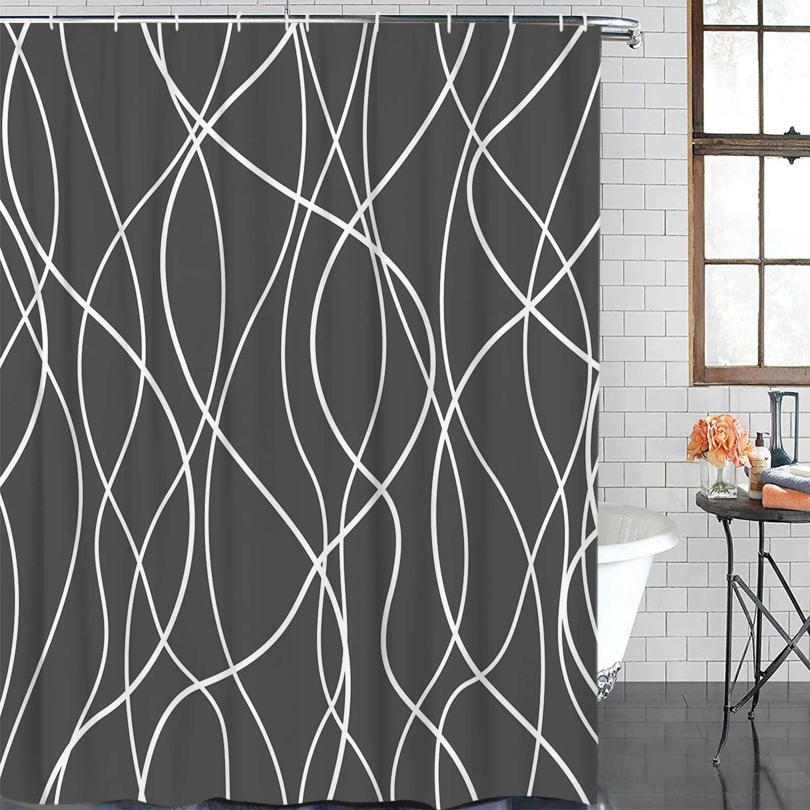 Twisted Lines Modern Art Grey Waterproof Bathroom Decoration Shower Curtain Printed Bathtub Curtains Bathroom Accessories