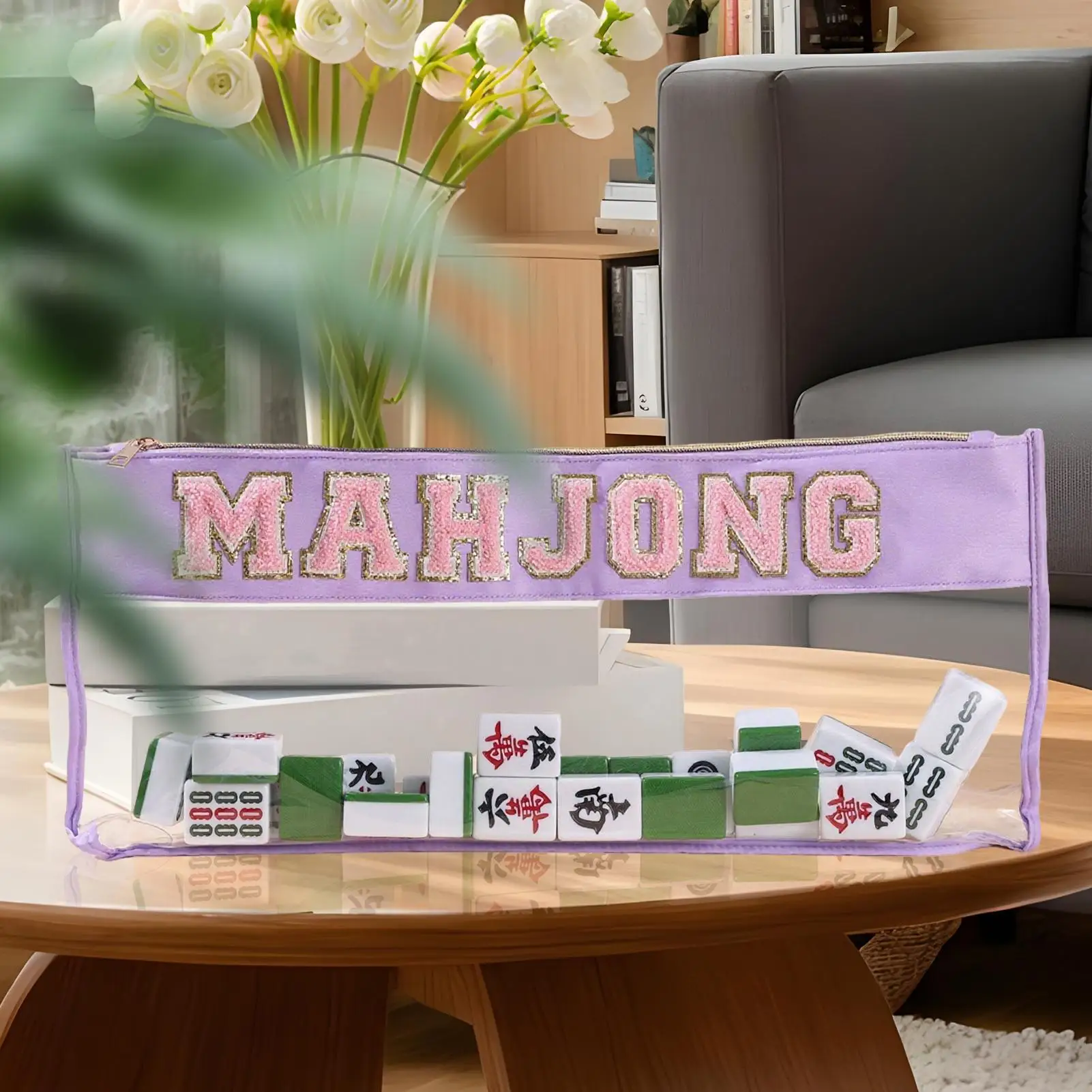 Mahjong Storage Bag Mahjong Tile Zippered Storage Bag Portable Organizer Case For Business Studio Home Travel Adults Teens