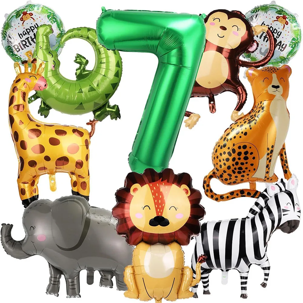 10 Dschungeltier-Ballons, niedliche Dschungel-Themen-Zoo-Partyartikel in Form von Affen, Elefanten, Zebras, Leoparden, Krokodilen und Giraffen, perfekt für Geburtstagsdeko – Detail 9