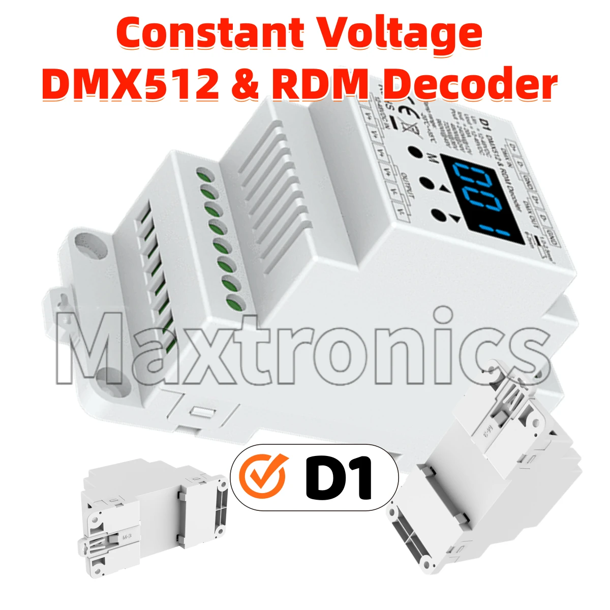 DMX512 & RDM Decoder D1 NEW Constant Voltage 1 Channel 1CH*20A 12-48VDC DMX Mode(001~512) Skydance for Single Color Light Strip