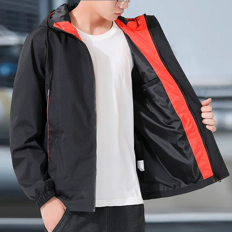 

Plus Size Mens Hooded Jacket Spring Autumn Thin Casual Waterproof Windproof Outdoor Sports Jacket Trendy Men Hooded Casual
