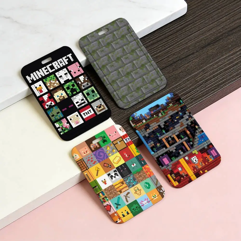 Porta Tarjetas Transparente con Diseño de Minecraft, Cubierta Deslizante de Plástico para Empleados, Cordón para Cuello, Porta Identificación Laboral, para Autobús