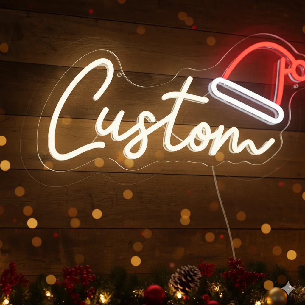مخصص LED النيون قبعة عيد الميلاد تسجيل نص شخصي/اسم السنة الجديدة USB بالطاقة مع التحكم في السطوع ديكور المنزل احتفالي