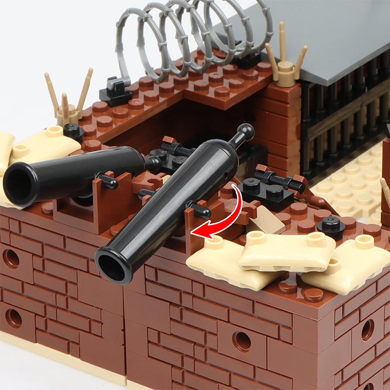 Heißer WW2 Militär Graben Bunker Verteidigung Basis Bunker Modell Gebäude Kits Mini Armee Waffe Liefert Pistolen Ziegel Sets Spielzeug Geschenke