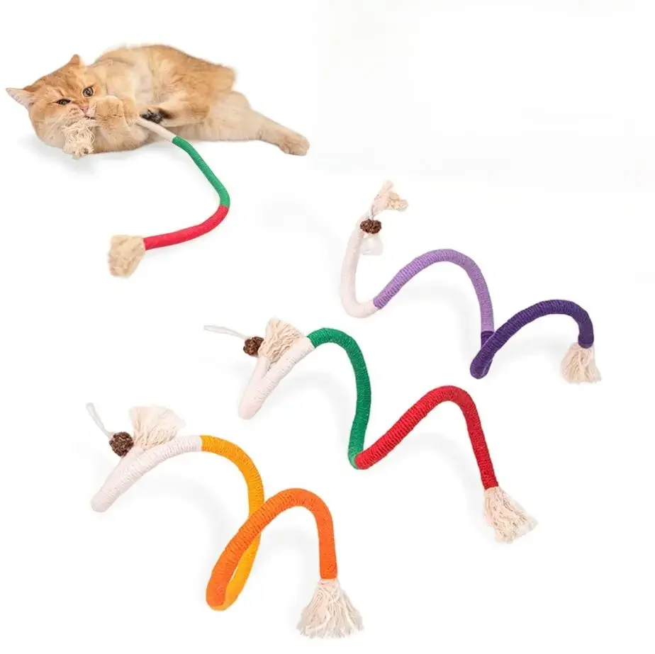 

Cat Toy Interactive Eco-Friendly Cotton Rope Kitty Teething Tease Stick Cleaning Cat Mouth With Guts Catnip Safe Cat Accessories