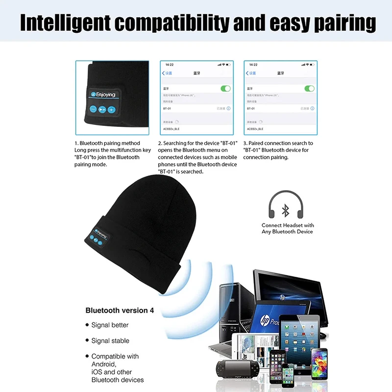 Sport invernali Cappello Bluetooth Berretto caldo Musica Auricolare Bluetooth senza fili Cappelli per altoparlanti Auricolari wireless Cuffie intelligenti