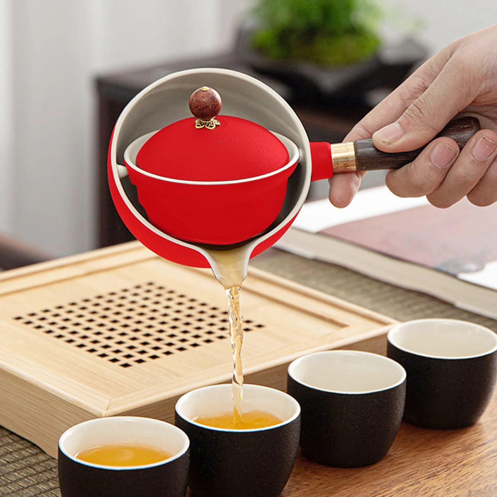 

Teapot Ceramic Single Stainless Kettle Heating Long Handle Creamer Ceramics Filter Red Household Make