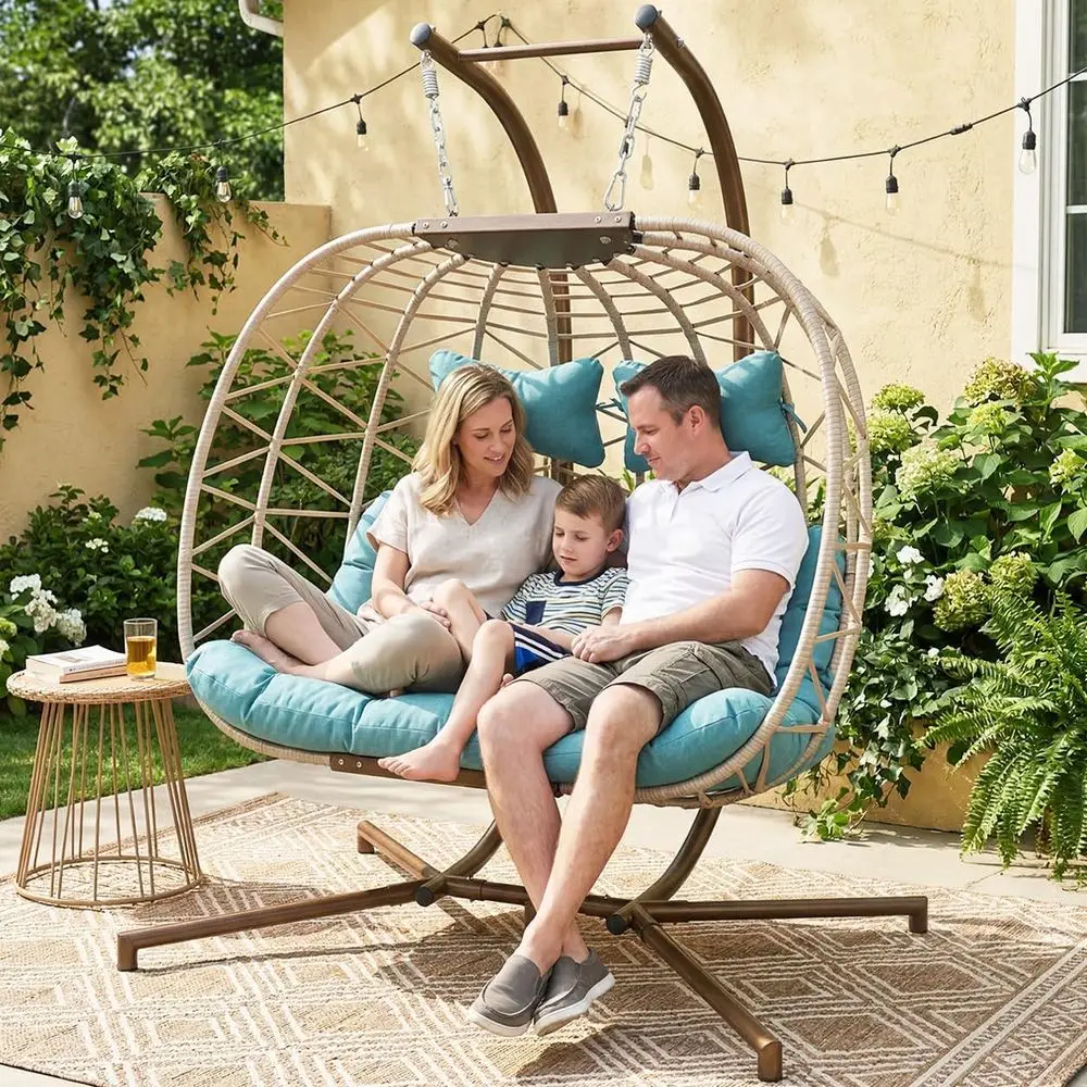 

Очень большая плетеная двухместная качель-диван с подставкой, мягкая уличная кушетка для патио, идеально подходит для сада, балкона или заднего двора, легкая