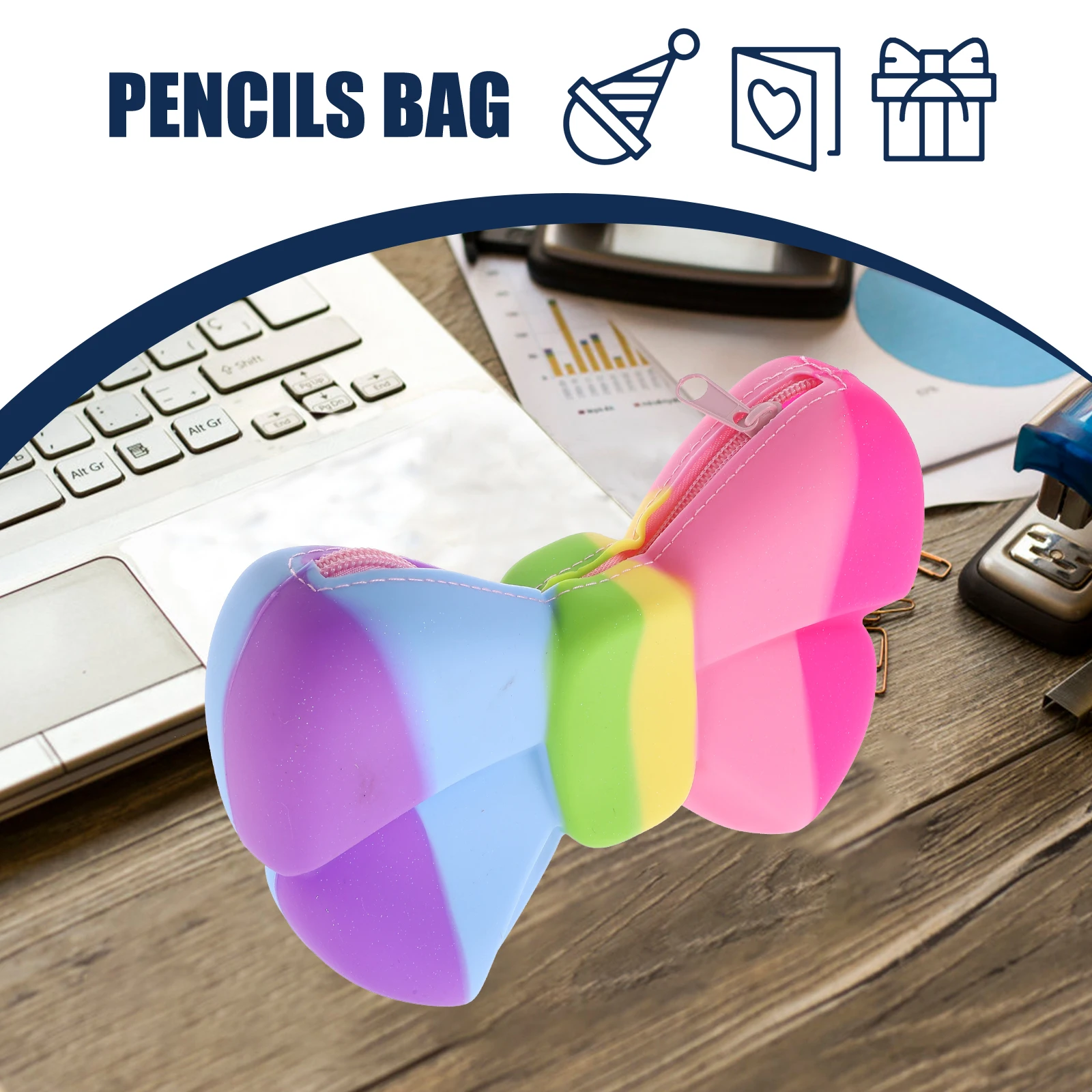 

Silicone Pencil Case Large Capacity Cute Butterfly Wear Resistant Storage Bag Smooth Zipper Pen Pouch For Students Desk