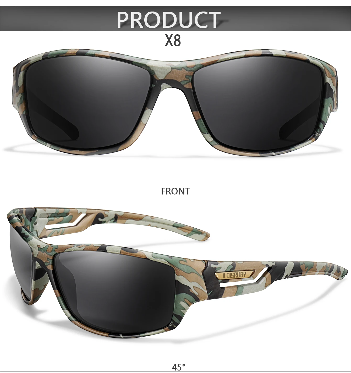 Polarisierte Sonnenbrille für Herren, Camo, Militär-Stil, Festival-Geschenke, UV400, zum Radfahren, Reiten, Laufen, Angeln und Autofahren – Detail 4