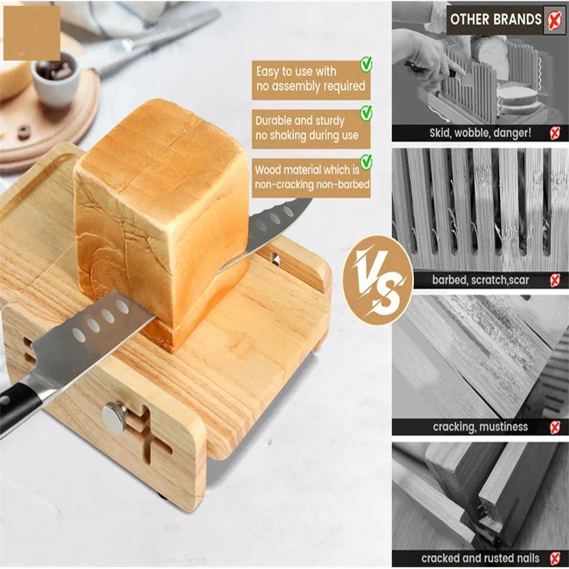Bread Slicer Guide Horizontal Bread Cutting Board with Crumb Tray Adjustable Bread Loaf Slicing Guide Kitchen Gadget