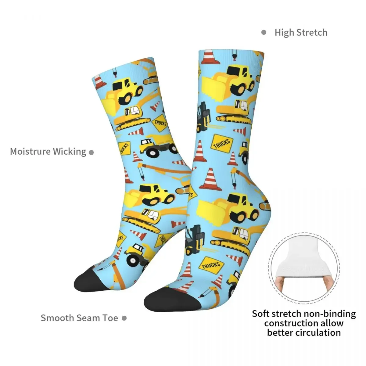 Construction Trucks Vehicles Pattern - Excavator, Backhoe And More Socks Harajuku Super Soft Stockings All Season Long Socks