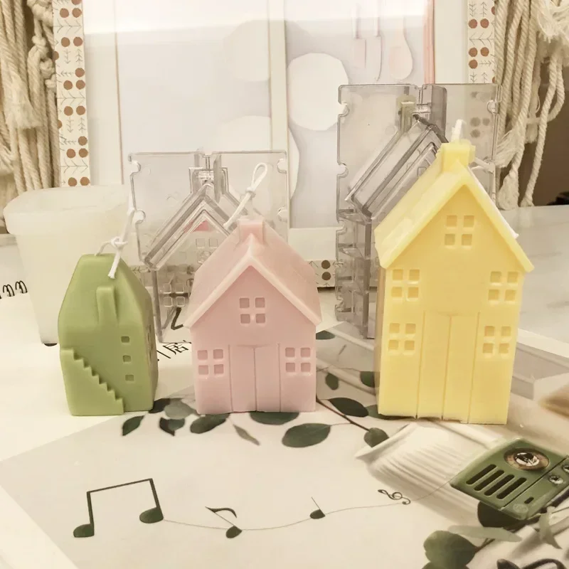 3D Small Wooden House Villa Silicone Mold Aromatherapy Candle DIY Plastic Mold Home Crafts Ornaments Handmade soap Making Molds