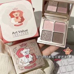 Art Value Bear Knight Four Colors Eye Shadow Powder Delicate and Smooth Matte Eyeshadow Palette Nude Makeup All-Matching Daily