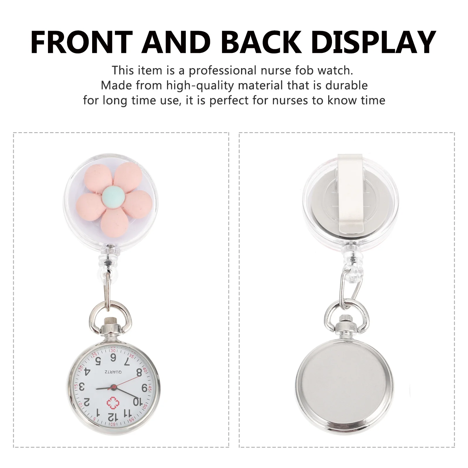 

2pcs Flower Pattern Pocket For Nurses Quartz Movement Clip-On Nurse Retractable Medical Watch Portable Pocket Watch