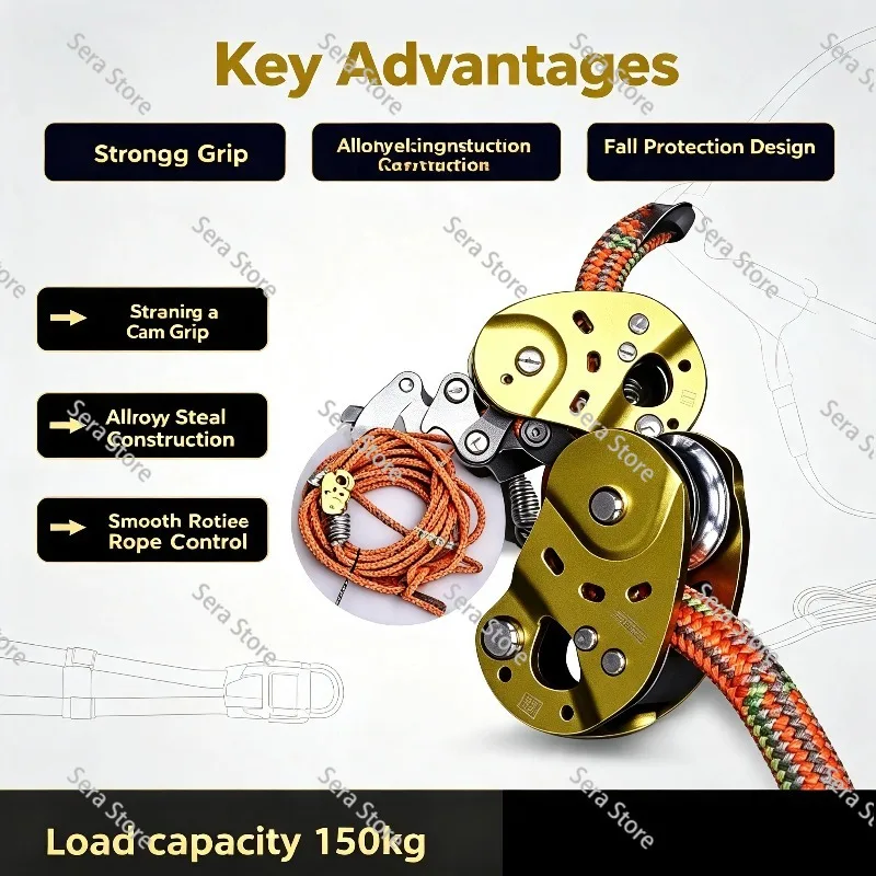 Upgraded Mechanical Rope Grabber, Tree Climbing Ascender Descender, High‑Altitude Safety Rope Cam Device