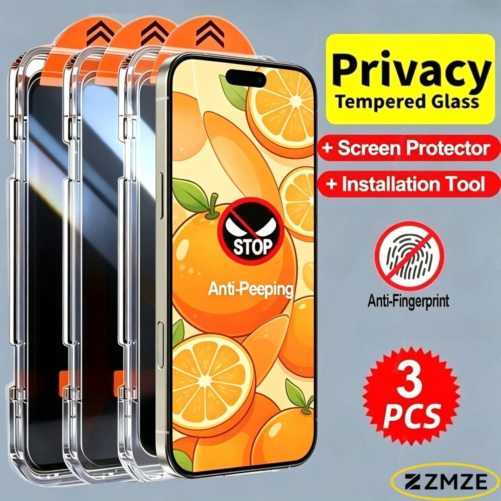 

3Pcs Anti Spy Screen Protector for iPhone 17 16 Pro Max 15 14 Plus Air 17e 16e 15 14 13 12 Pro Easy Dust Free Installation Glass