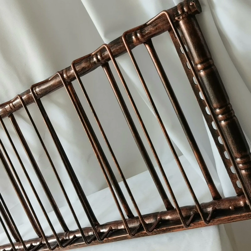 Vintage Metal Wine Glass Rack Antique Bronze Hanging Cup Holder Wall Mounted Drying Rack for Bar & Kitchen
