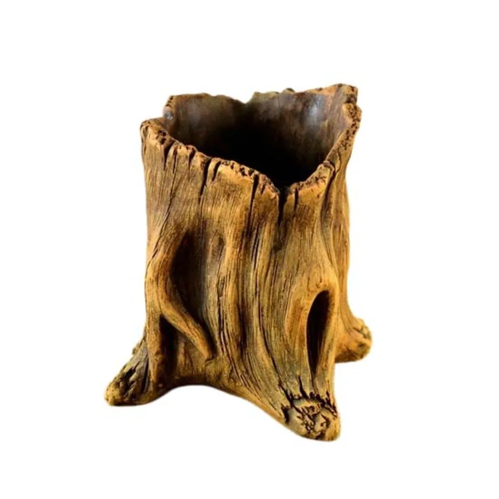 Rustic Stump Log Imitation Wooden Flower Pot Irregular Tree Stump Shape Wood Grain Imitation Wood Flowerpot Bonsai Cement