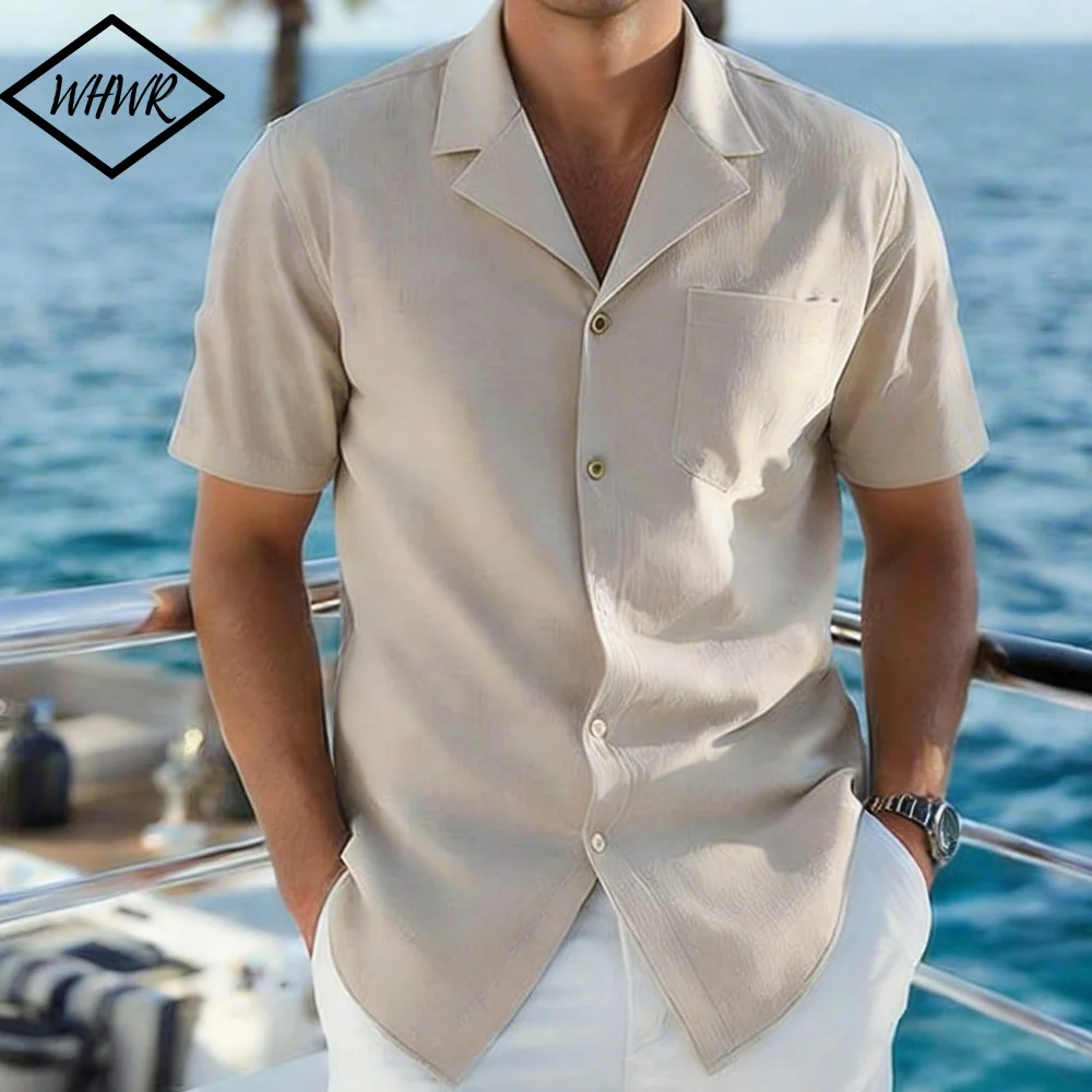 

Summer Men's Solid Color Short Sleeve Breathable Lightweight Button Lapel Collar Shirts Male Casual Vacation Shirts Tops