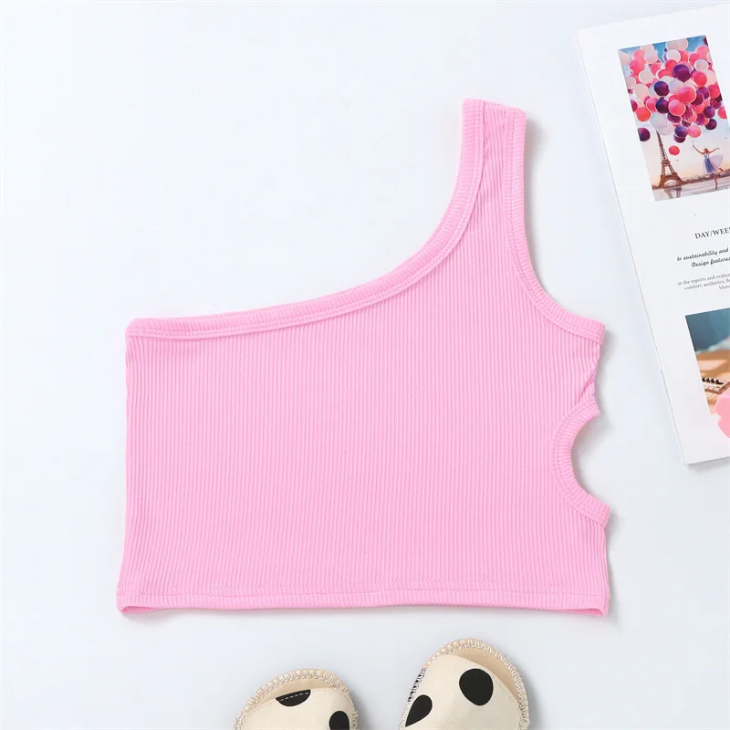New Style Children's Summer Vest 2-6Y  European American Girls One Shoulder Camisole Fashion Thin Kid's Clothing Girls Tops