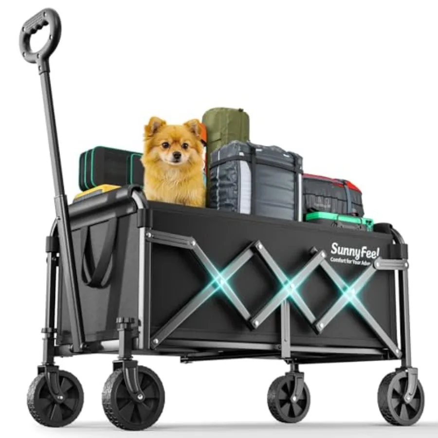 

Легкая складная тележка-вагончик 350 фунтов, портативная, для покупок, кемпинга, сада, пляжа, черная