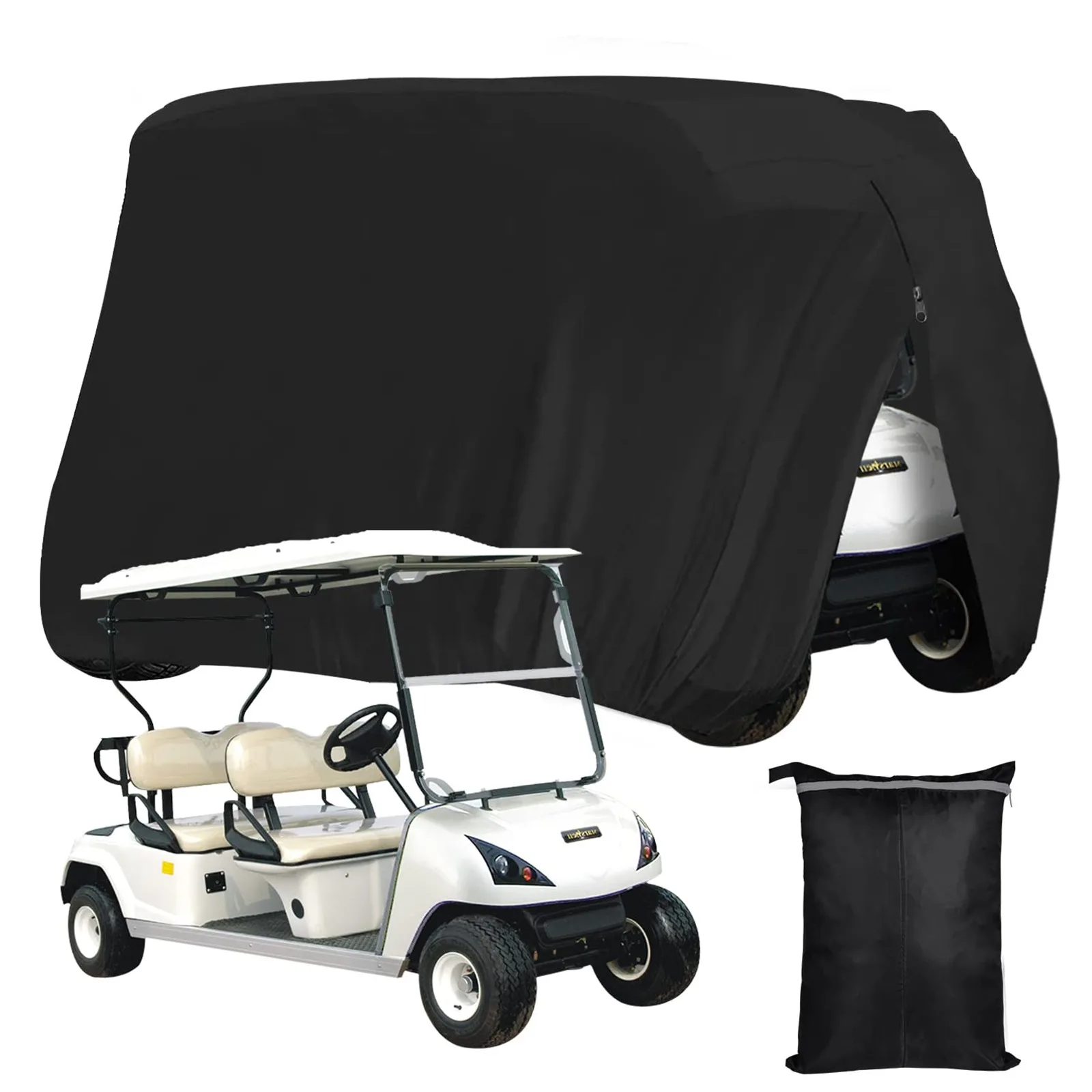 Universal 210D Polyester Waterproof Golf Cart Cover 2/4 Passenger Outdoor Dustproof All-Season UV Protection Cover With Zipper