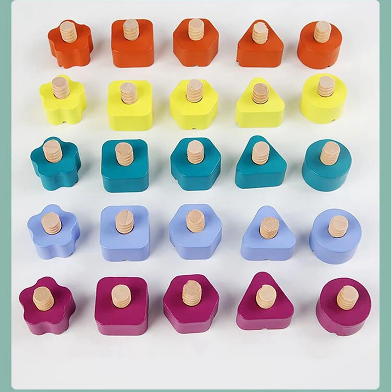 Children's Color Cognition Early Education Shape Nut Pairing Toy Multi-Functional Disassembly Wooden Toy Puzzle